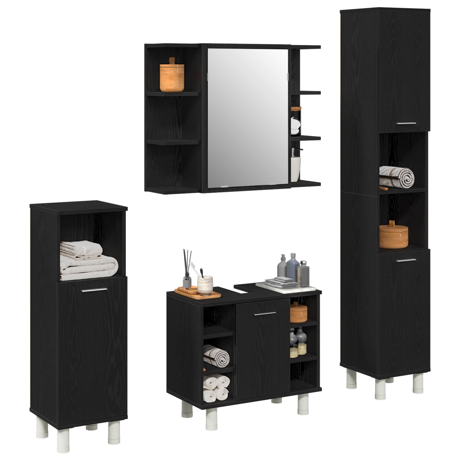 Juego de muebles de baño 4 pcs Negro 30 x 30 x 179,5 cm