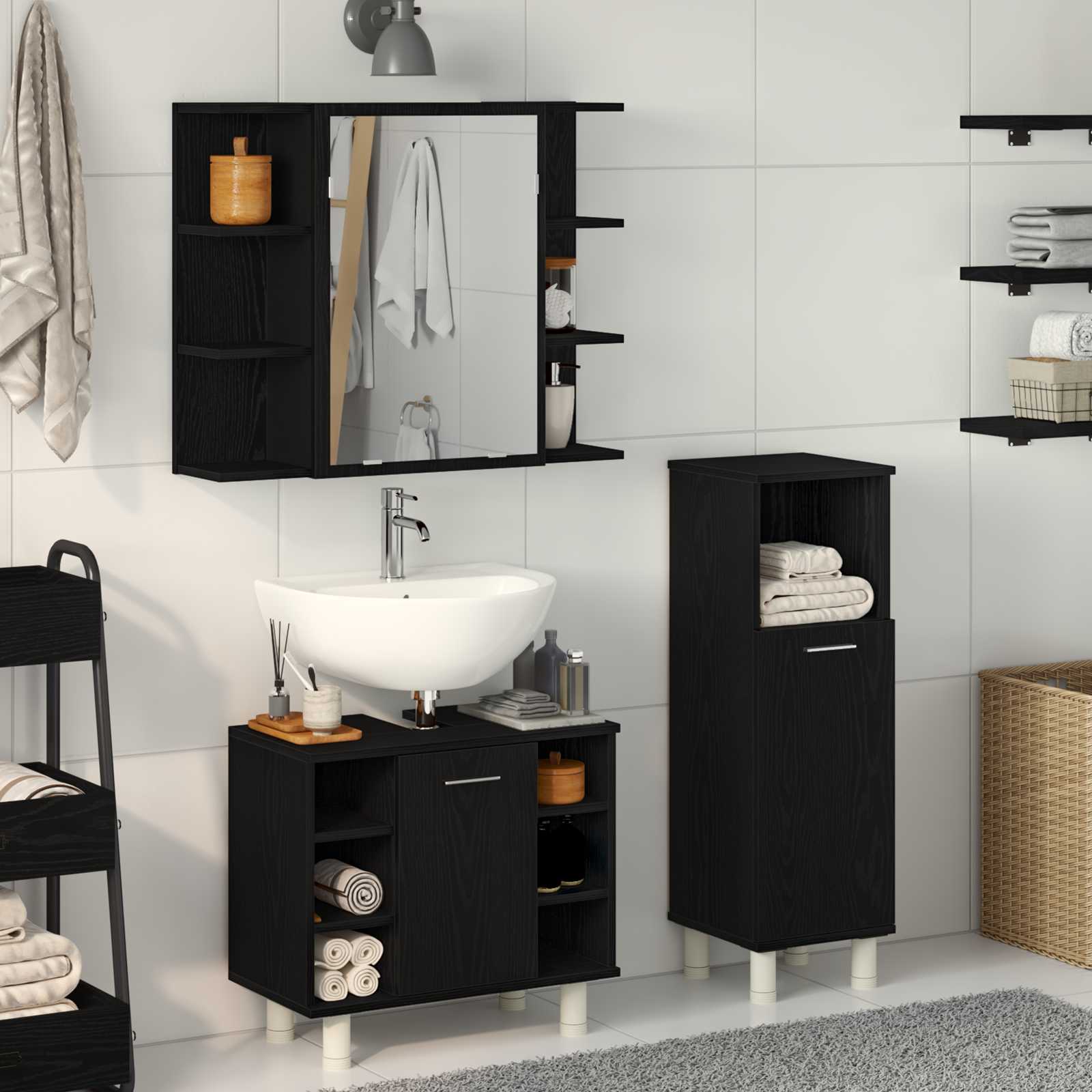 Juego de muebles de baño 3 pcs Negro 30 x 30 x 99,5 cm