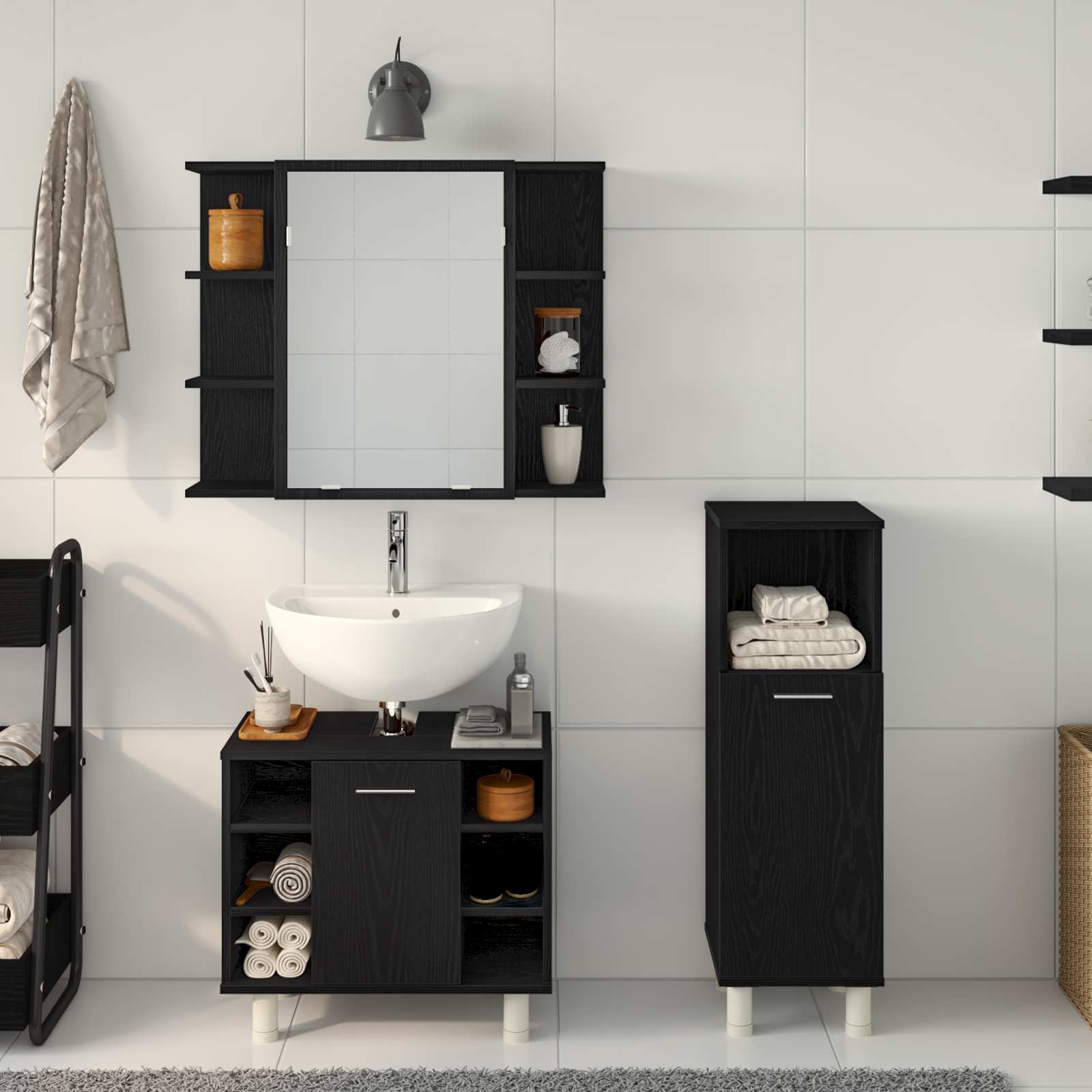 Juego de muebles de baño 3 pcs Negro 30 x 30 x 99,5 cm