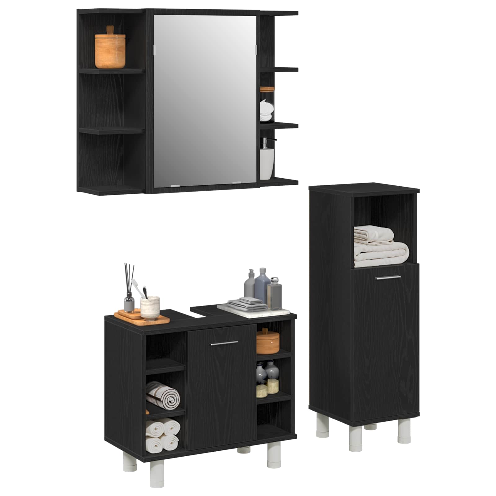 Juego de muebles de baño 3 pcs Negro 30 x 30 x 99,5 cm