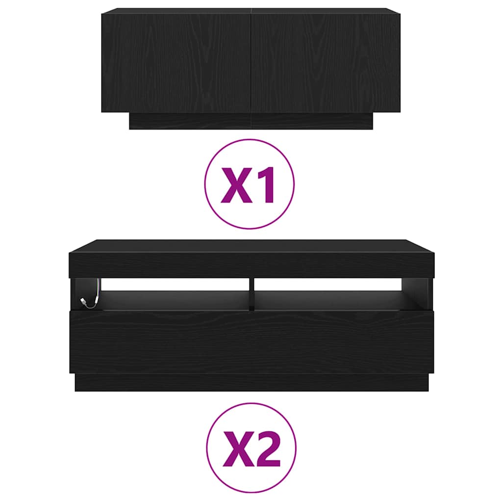 Conjunto de mueble de TV 3 pcs Negro 300 x 35 x 40 cm