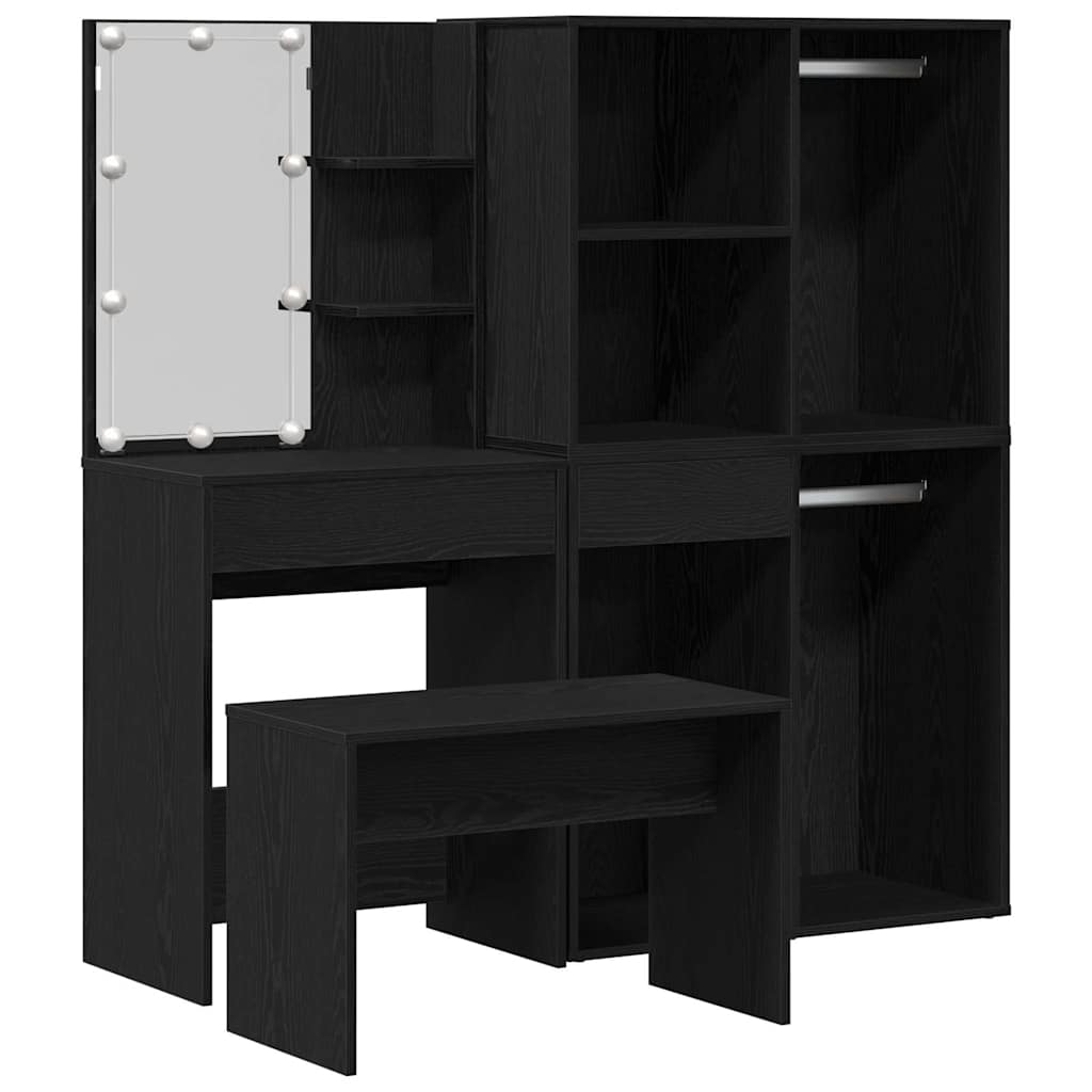 Conjunto de mesa de vestidor con LED 4 pcs Roble Negro