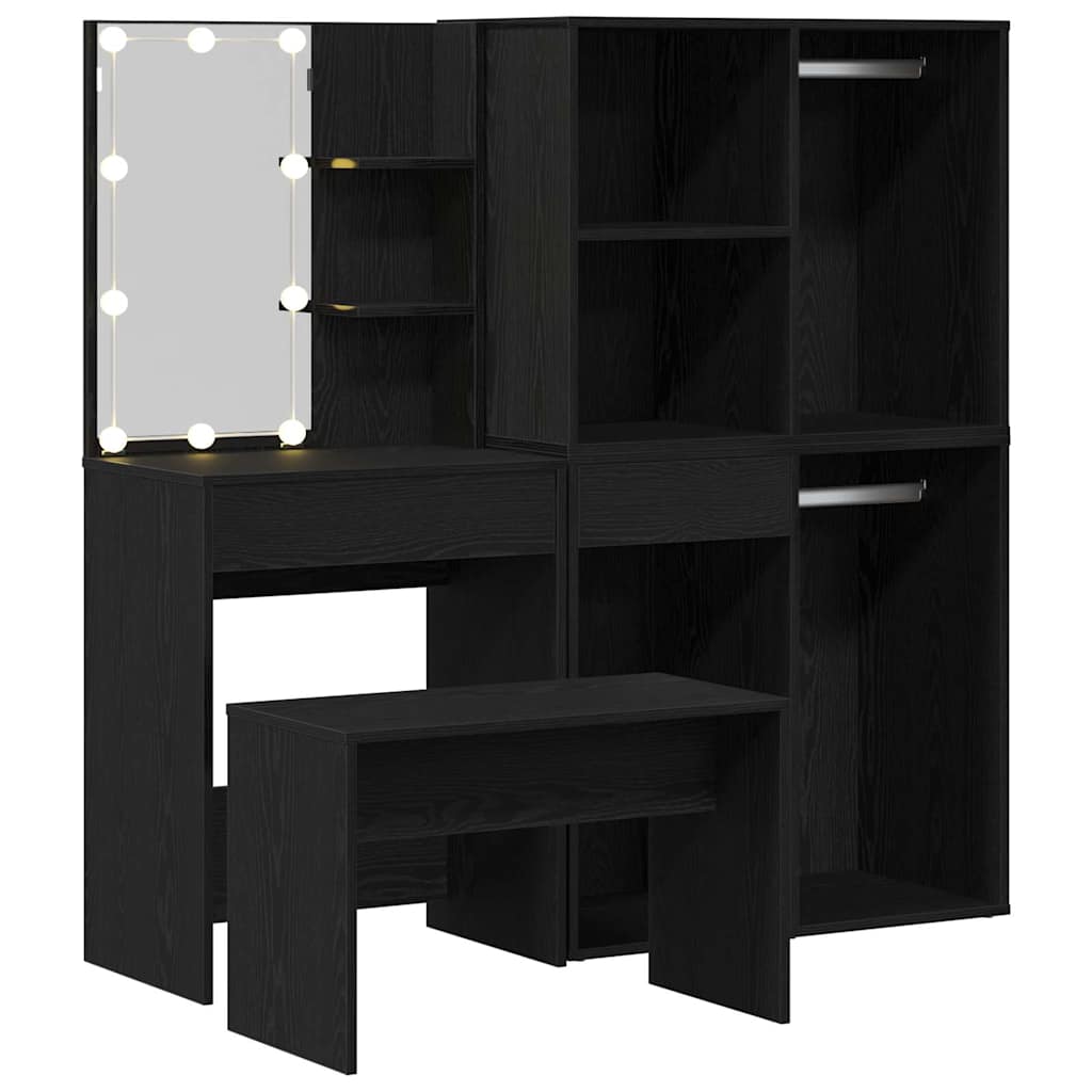 Conjunto de mesa de vestidor con LED 4 pcs Roble Negro