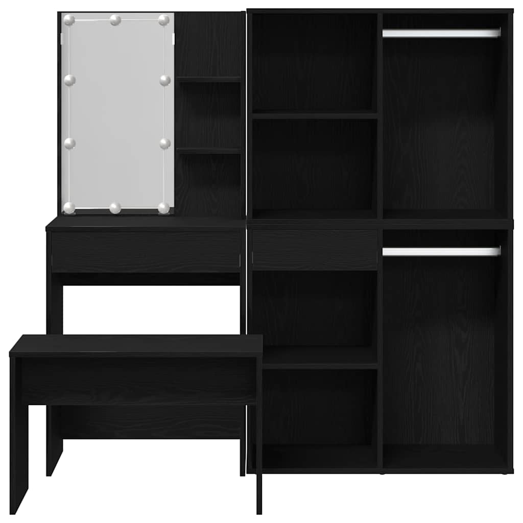 Conjunto de mesa de vestidor con LED 4 pcs Roble Negro