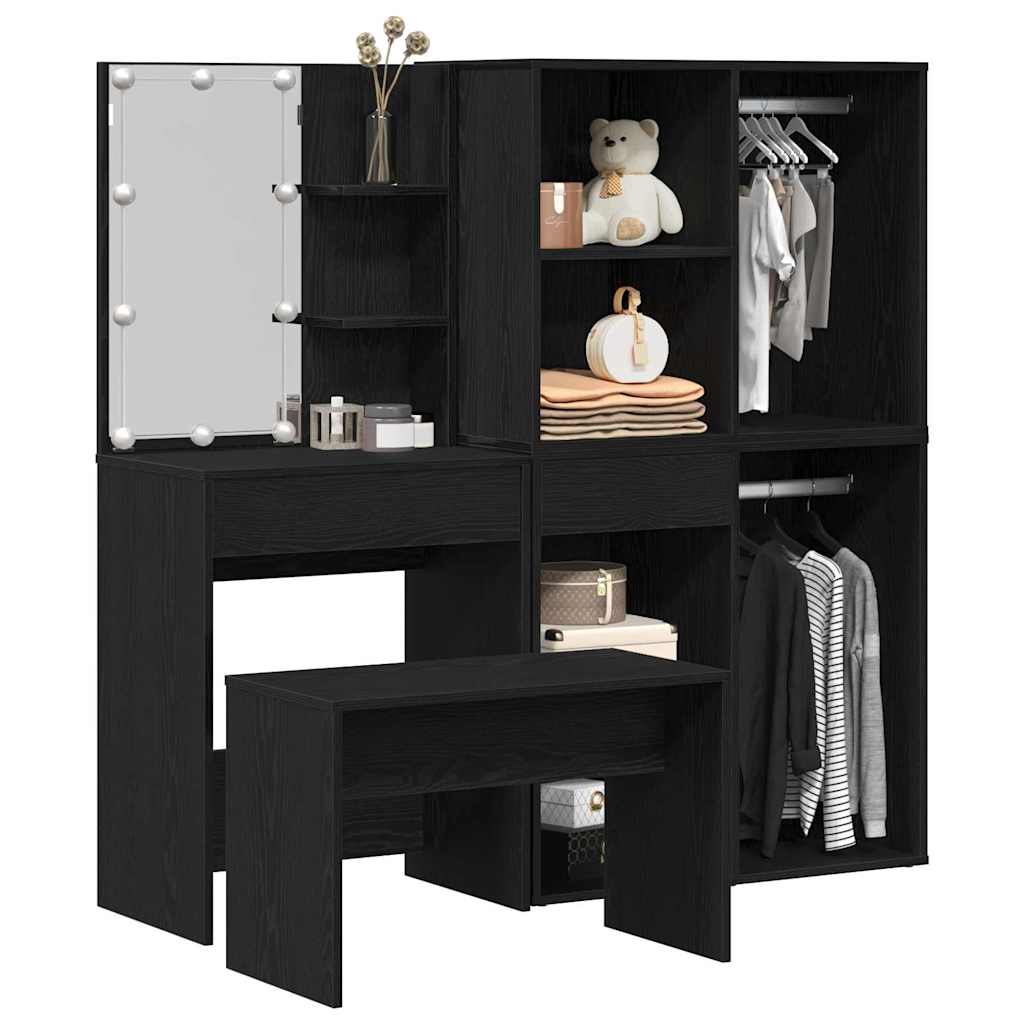 Conjunto de mesa de vestidor con LED 4 pcs Roble Negro