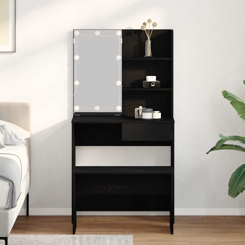 LED Vanity Table Set with 2 Drawers Black Oak
