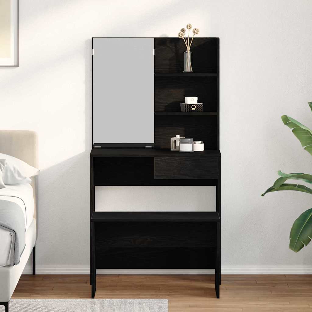 Conjunto de Mesa de Tocador con cajón 2 pcs Roble Negro