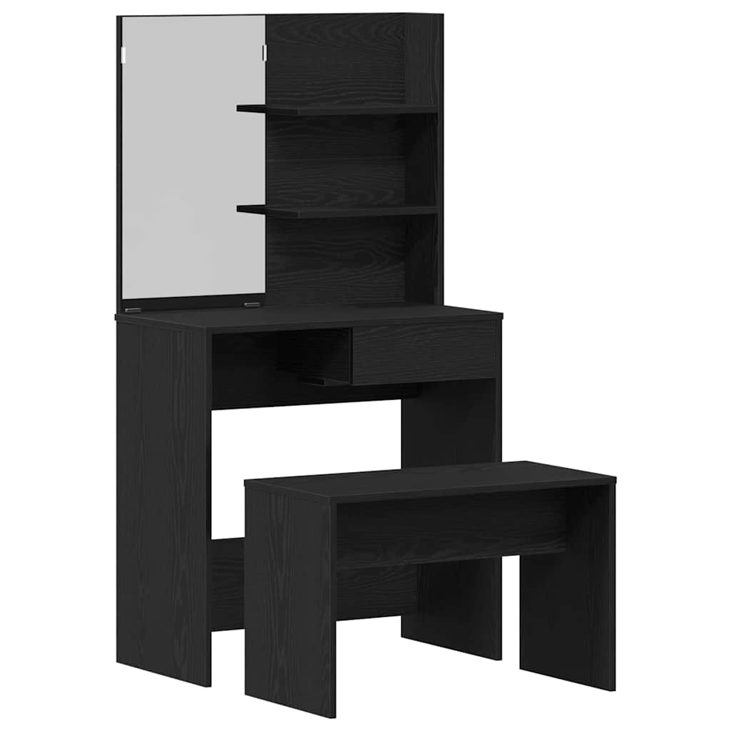 Conjunto de Mesa de Tocador con cajón 2 pcs Roble Negro