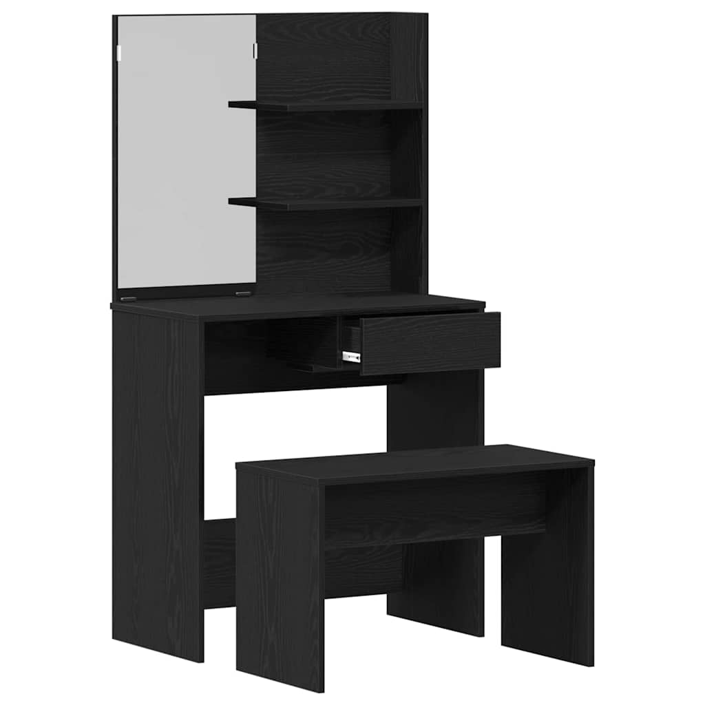 Conjunto de Mesa de Tocador con cajón 2 pcs Roble Negro