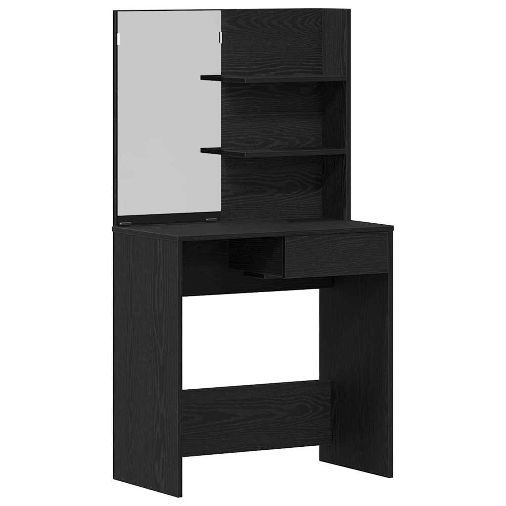 Conjunto de Mesa de Tocador con cajón 2 pcs Roble Negro