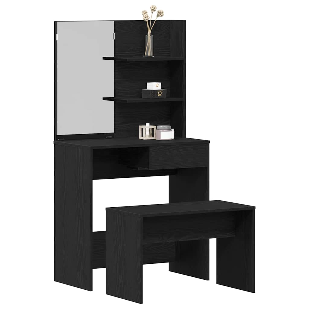 Conjunto de Mesa de Tocador con cajón 2 pcs Roble Negro