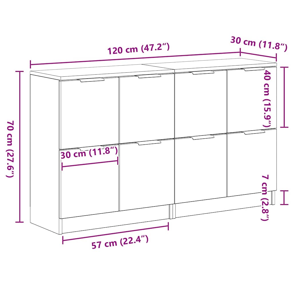Aparador 2 pcs Roble Negro 60 x 30 x 70 cm Madera de ingeniería