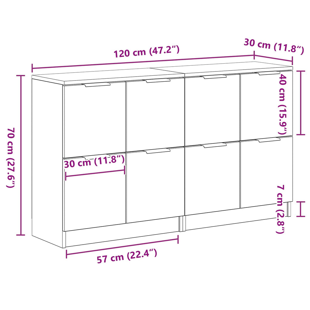 Aparador 2 pcs Roble Negro 60 x 30 x 70 cm Madera de ingeniería