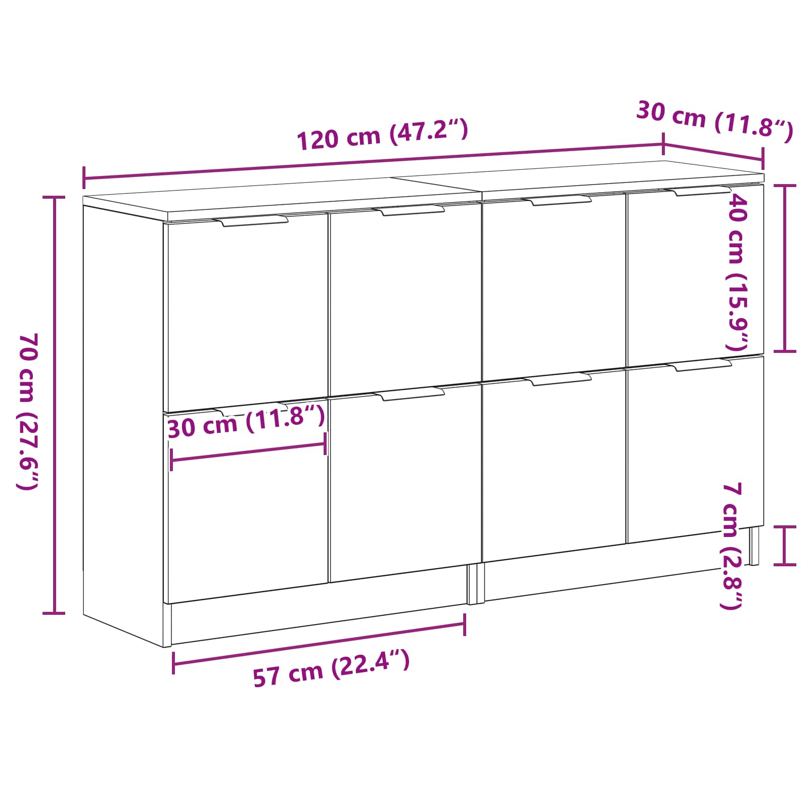 Aparador 2 pcs Roble Negro 60 x 30 x 70 cm Madera de ingeniería