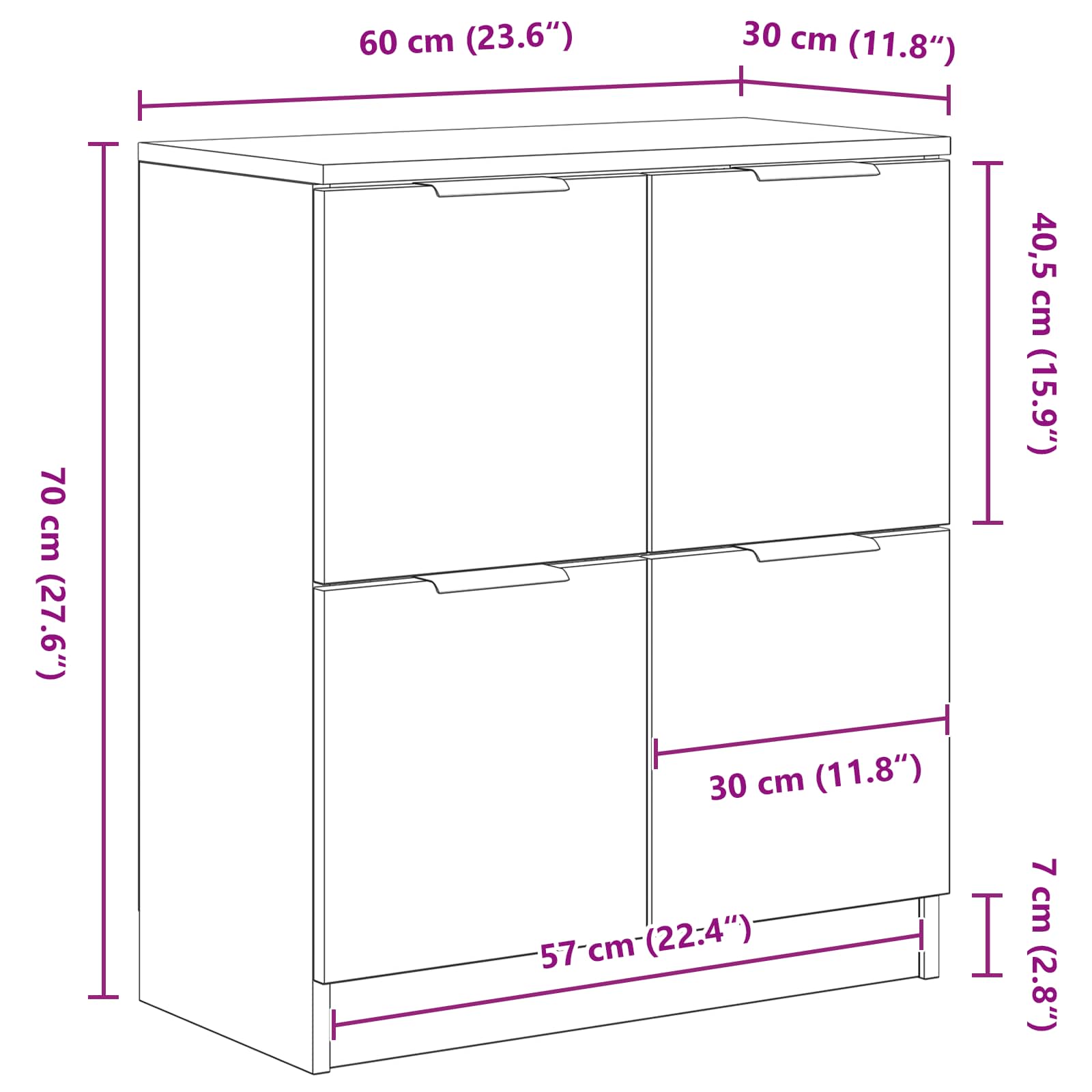 Aparador 2 pcs Roble Negro 60 x 30 x 70 cm Madera de ingeniería