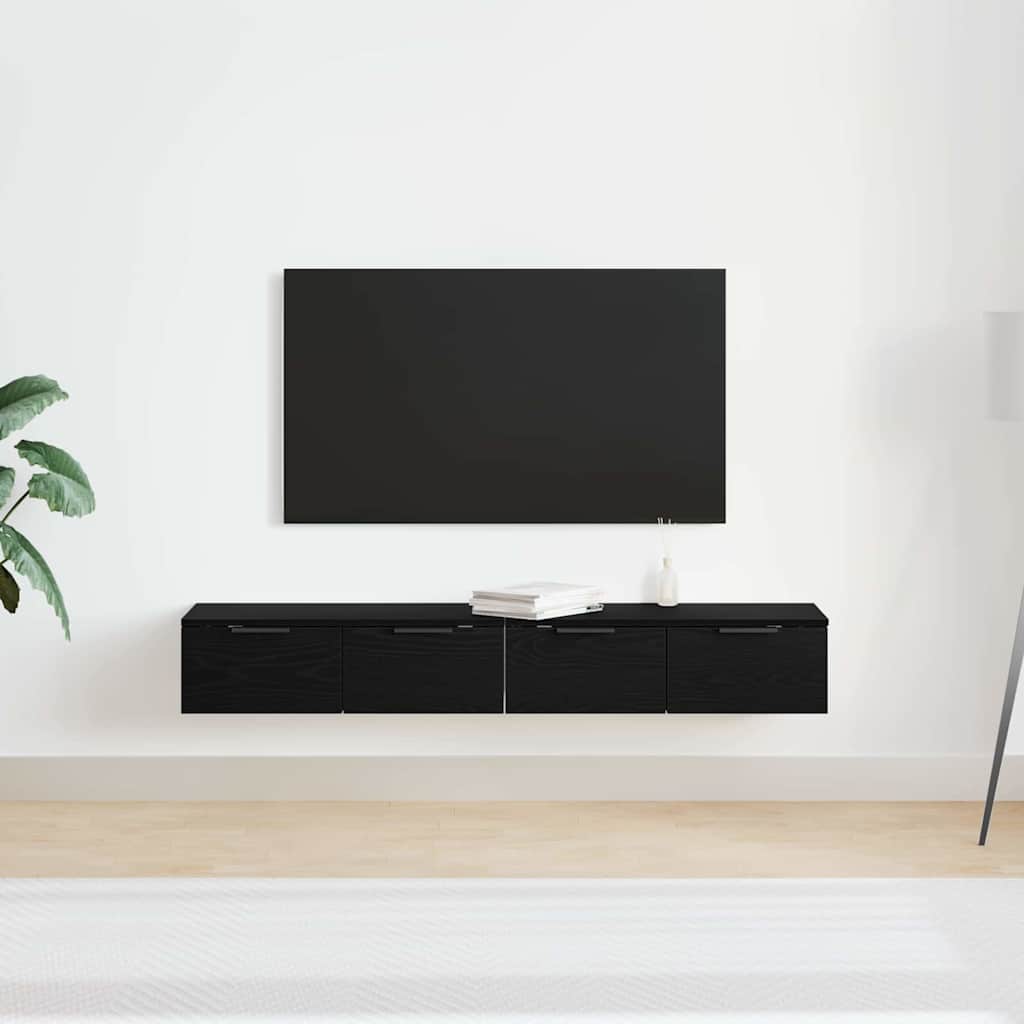 Mueble de pared con cajón 2 pcs Roble Negro 68 x 30 x 20 cm