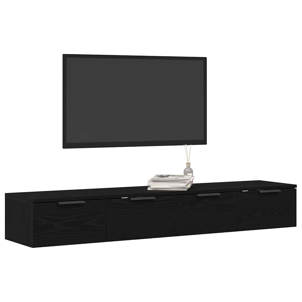 Mueble de pared con cajón 2 pcs Roble Negro 68 x 30 x 20 cm