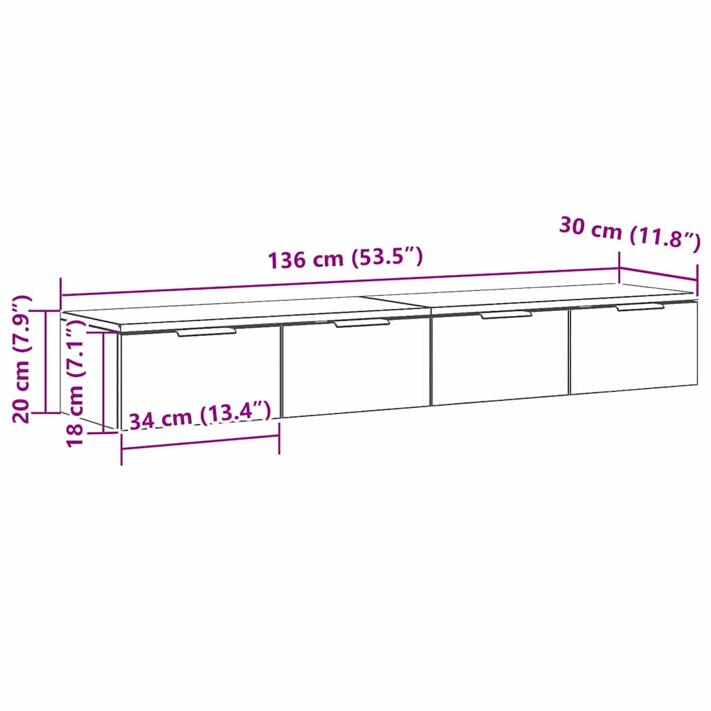 Mueble de pared con cajón 2 pcs Roble Negro 68 x 30 x 20 cm