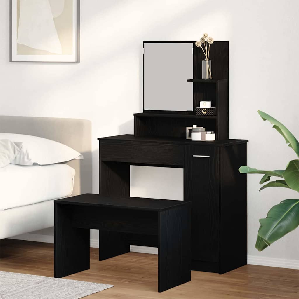 Conjunto de Mesa de Tocador con cajón 2 pcs Roble Negro