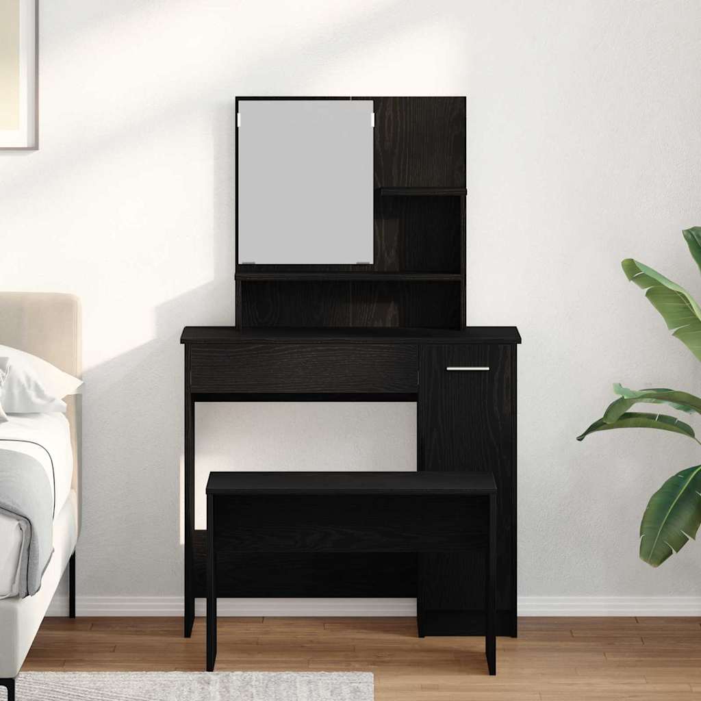 Conjunto de Mesa de Tocador con cajón 2 pcs Roble Negro