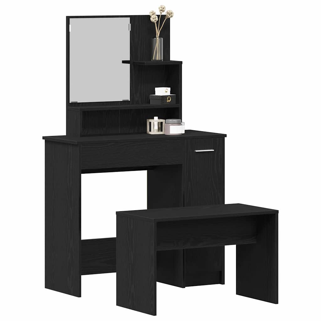 Conjunto de Mesa de Tocador con cajón 2 pcs Roble Negro