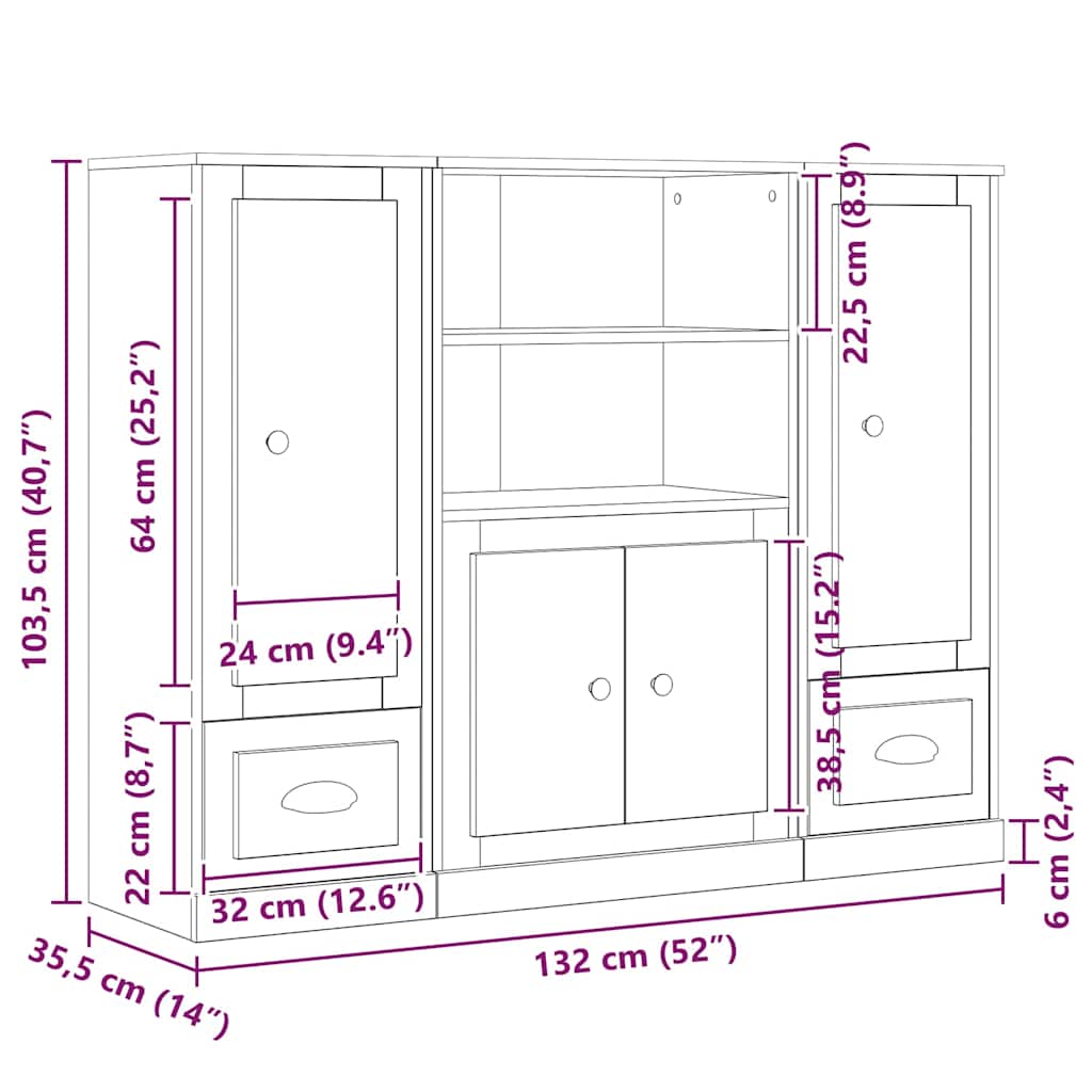 Highboard con cajón Roble Negro 132 x 35.5 x 103.5 cm