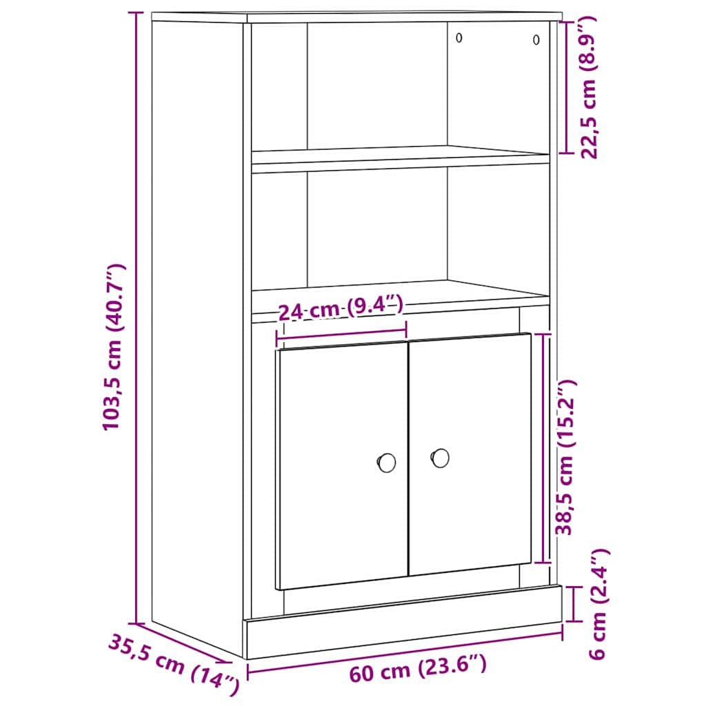 Highboard con cajón Roble Negro 132 x 35.5 x 103.5 cm