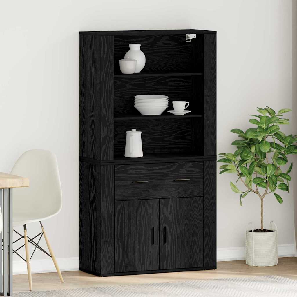 Aparador alto Roble Negro 80 x 33 x 150 cm Madera de ingeniería