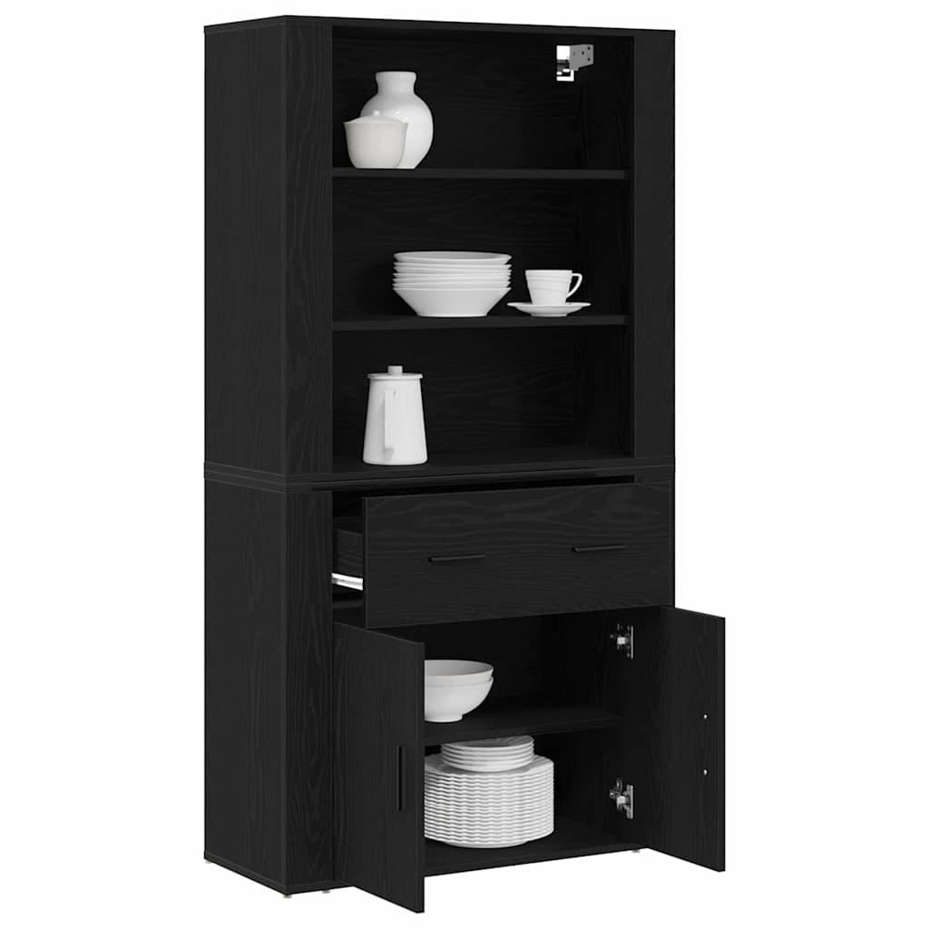 Aparador alto Roble Negro 80 x 33 x 150 cm Madera de ingeniería