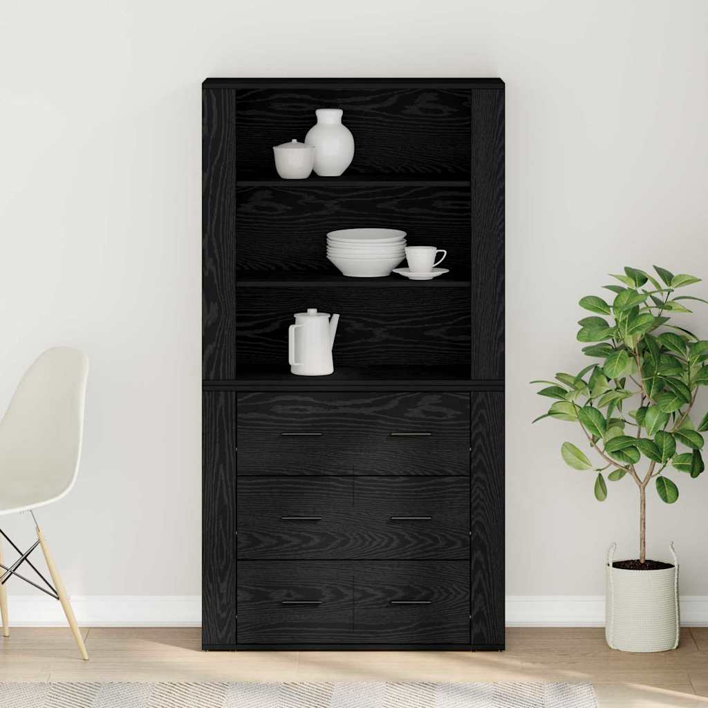 Aparador alto Roble Negro 80 x 33 x 150 cm Madera de ingeniería
