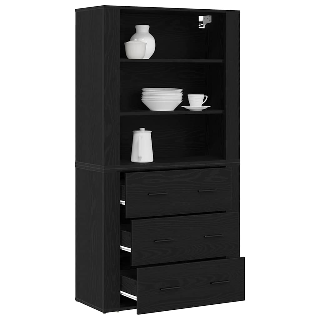 Aparador alto Roble Negro 80 x 33 x 150 cm Madera de ingeniería