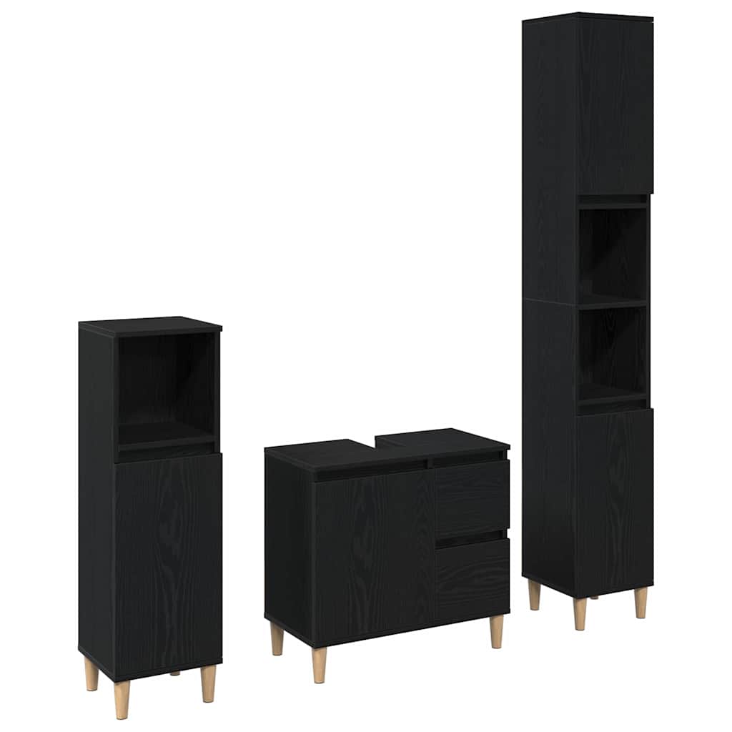 Juego de muebles de baño Montaje en la pared 3 pcs Roble Negro