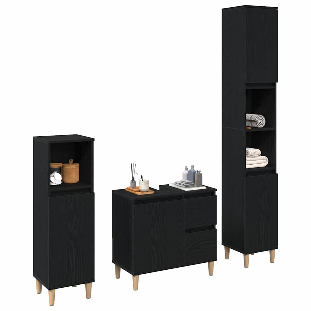 Juego de muebles de baño Montaje en la pared 3 pcs Roble Negro