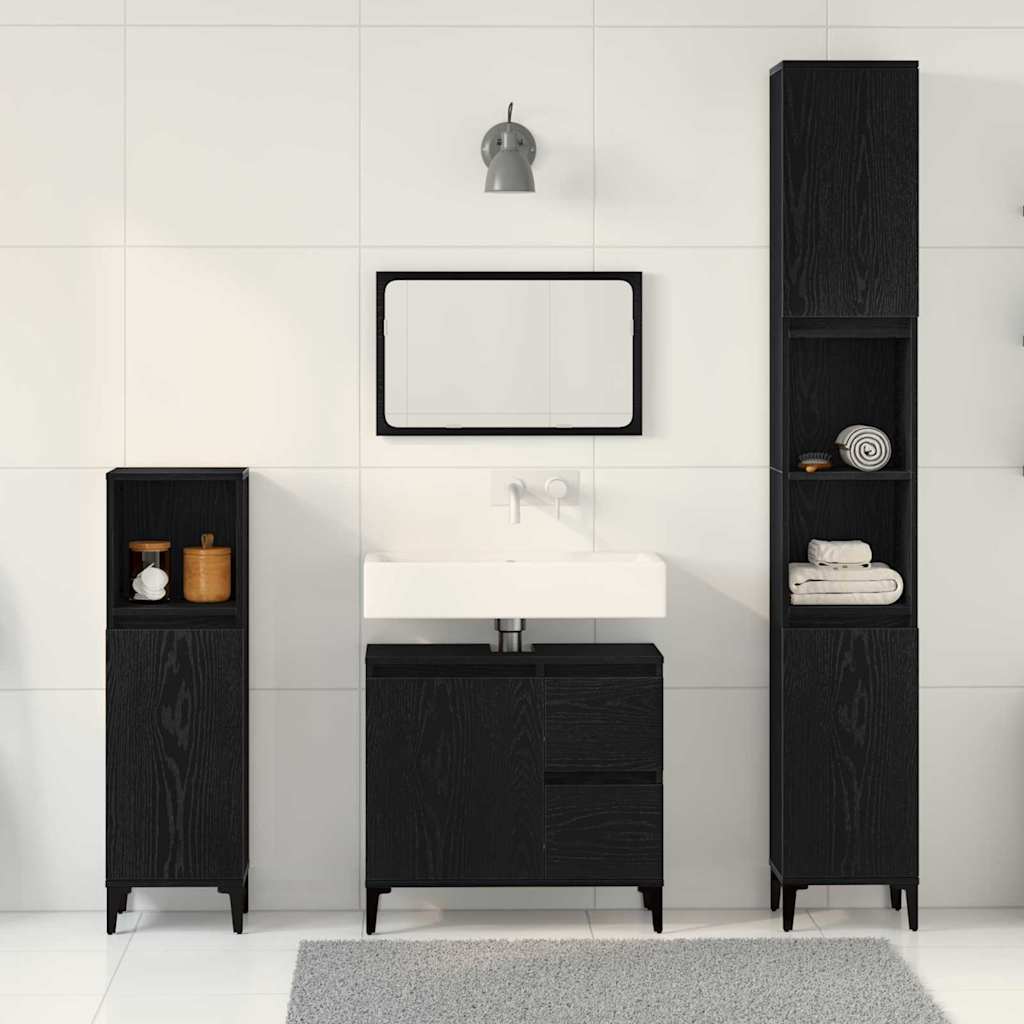 Juego de muebles de baño Montaje en la pared 3 pcs Roble Negro
