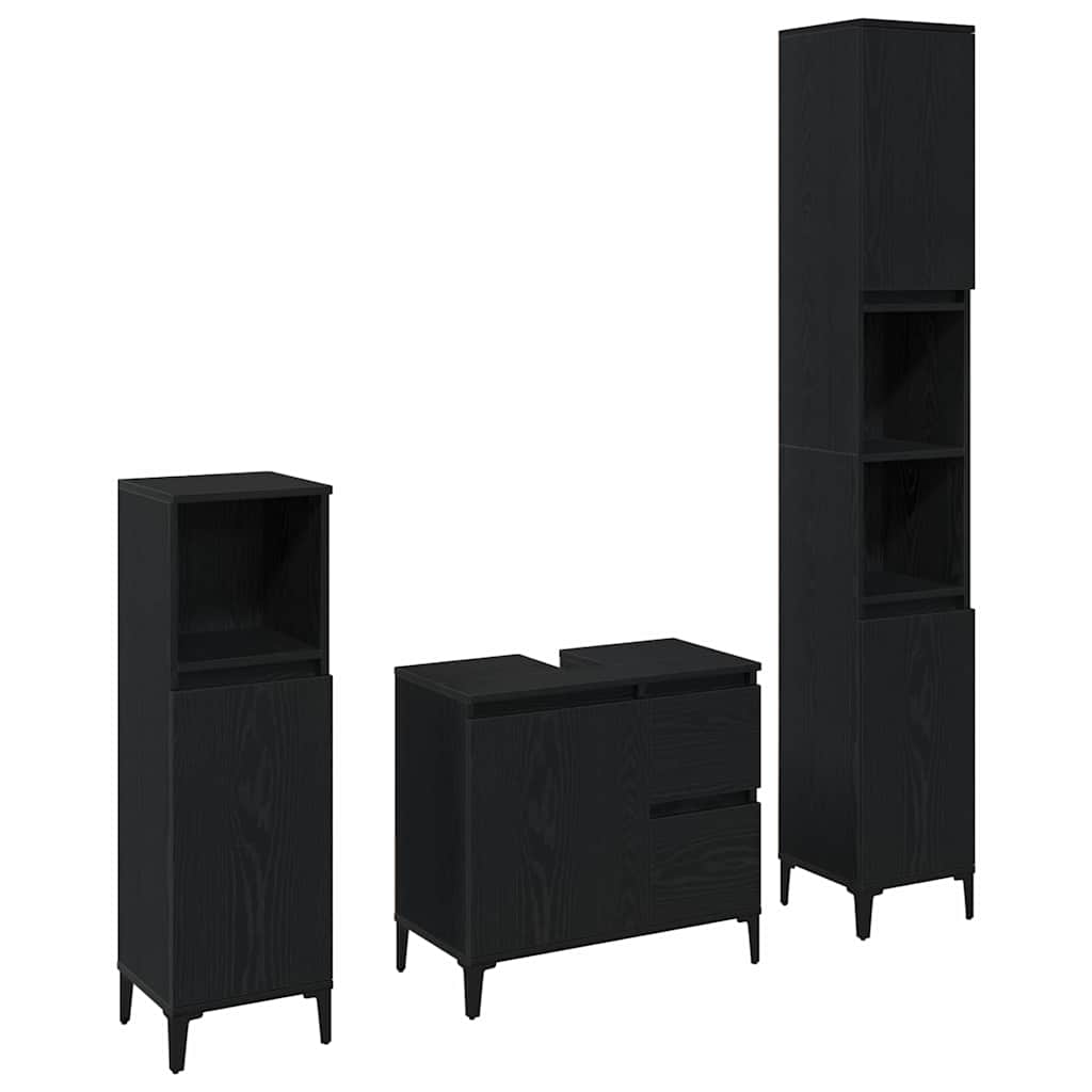 Juego de muebles de baño Montaje en la pared 3 pcs Roble Negro