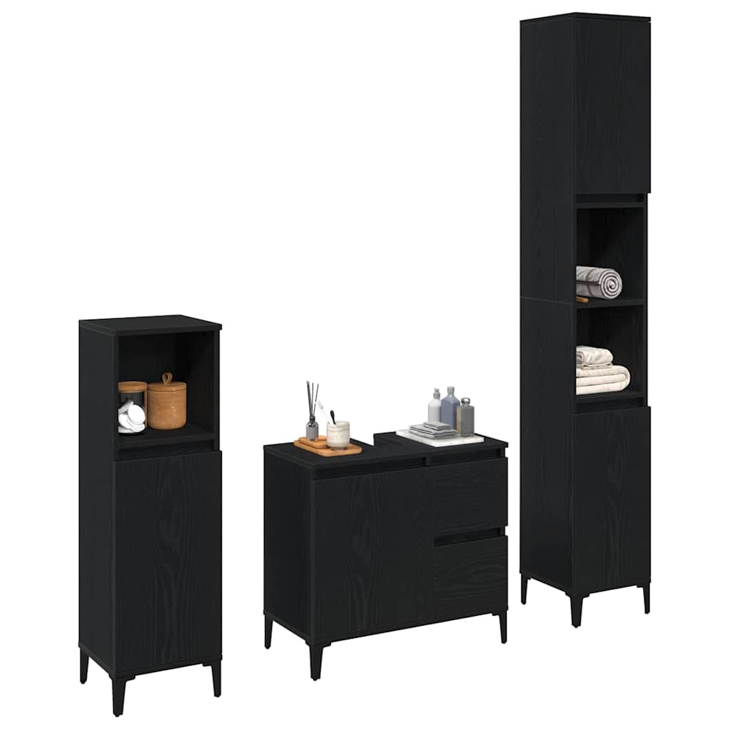 Juego de muebles de baño Montaje en la pared 3 pcs Roble Negro