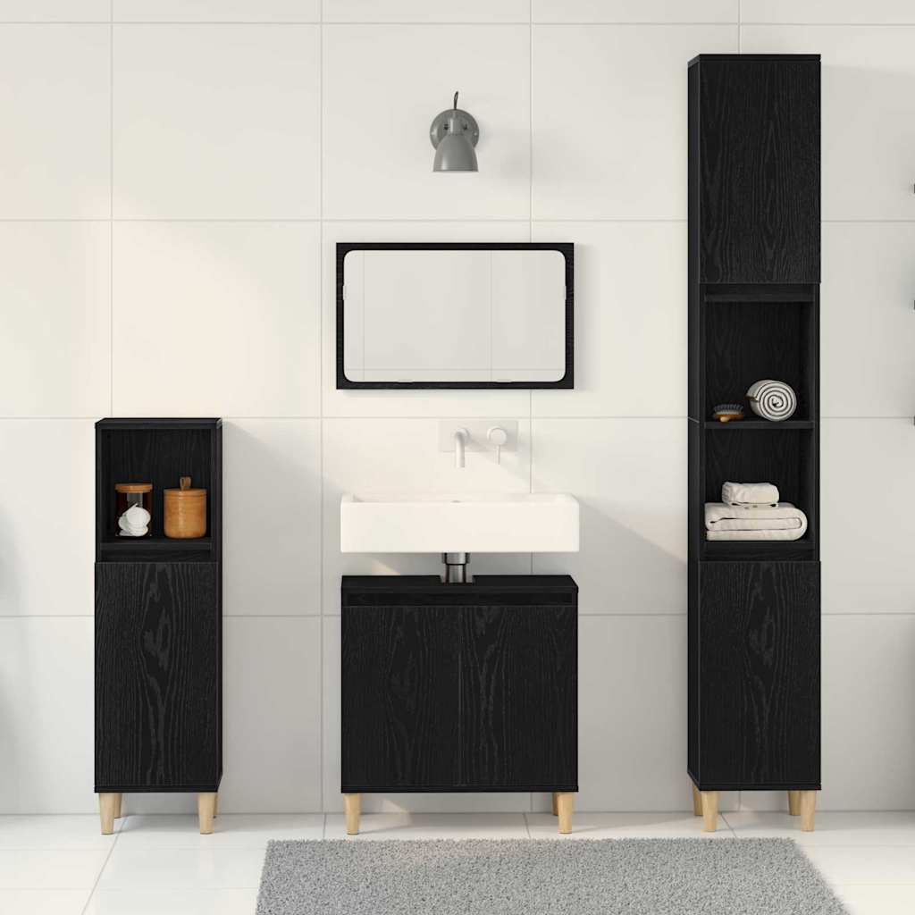 Juego de muebles de baño Montaje en la pared 3 pcs Roble Negro