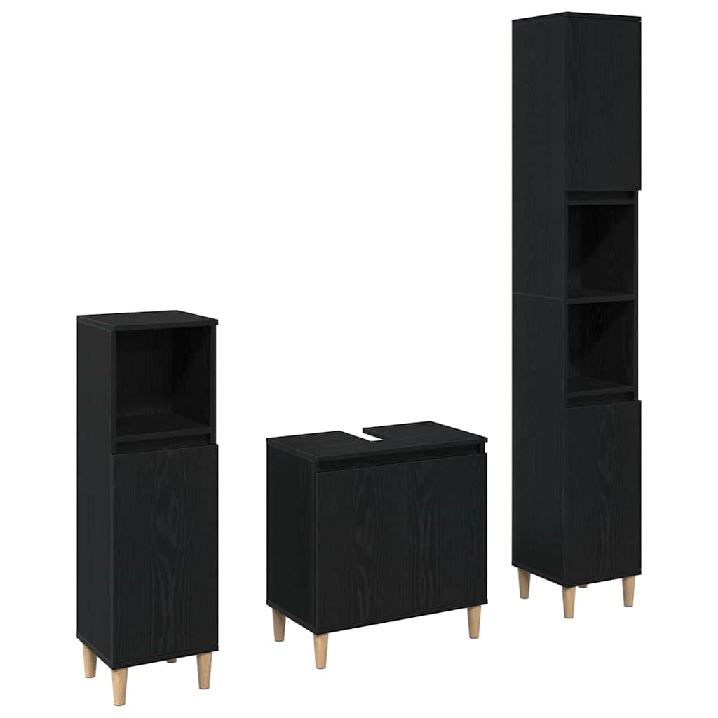 Juego de muebles de baño Montaje en la pared 3 pcs Roble Negro