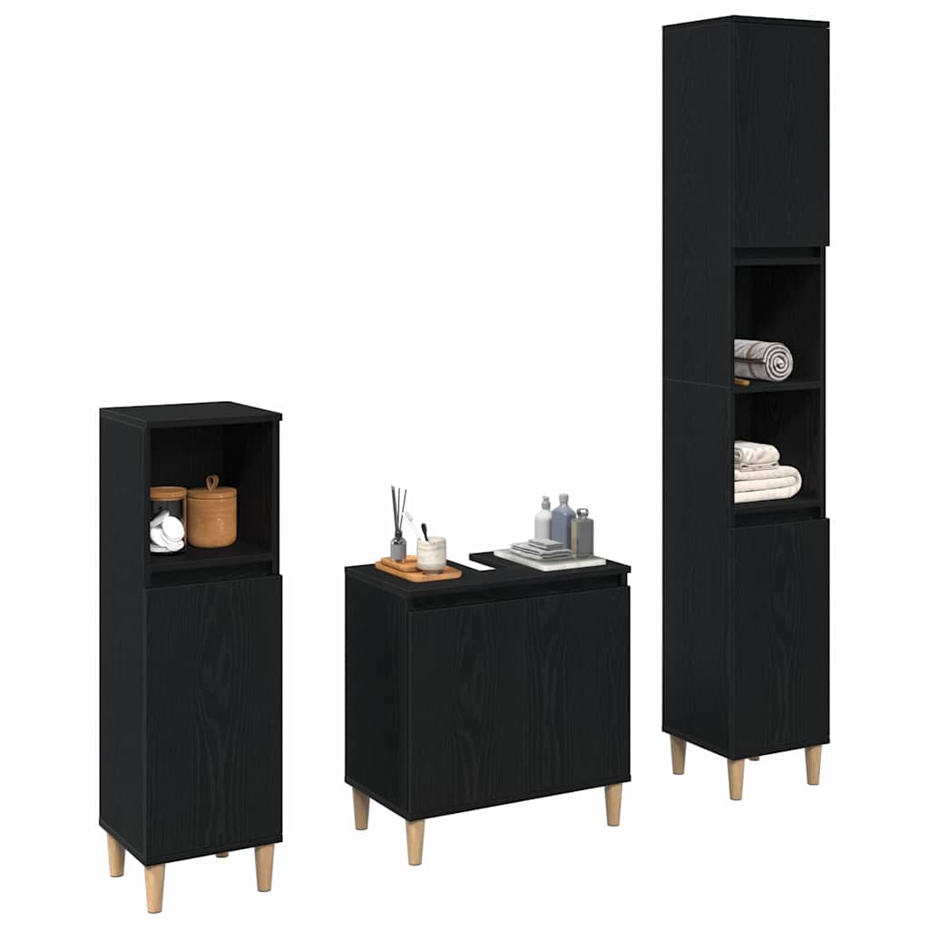 Juego de muebles de baño Montaje en la pared 3 pcs Roble Negro