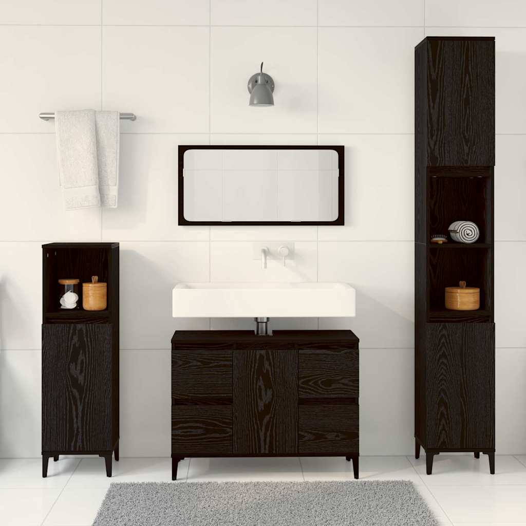 Juego de muebles de baño Montaje en la pared 3 pcs Roble Negro