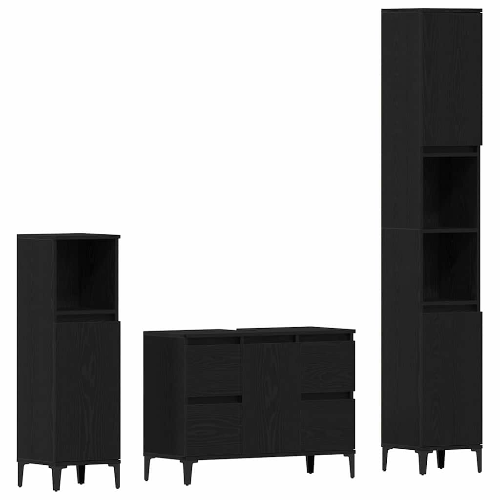 Juego de muebles de baño Montaje en la pared 3 pcs Roble Negro