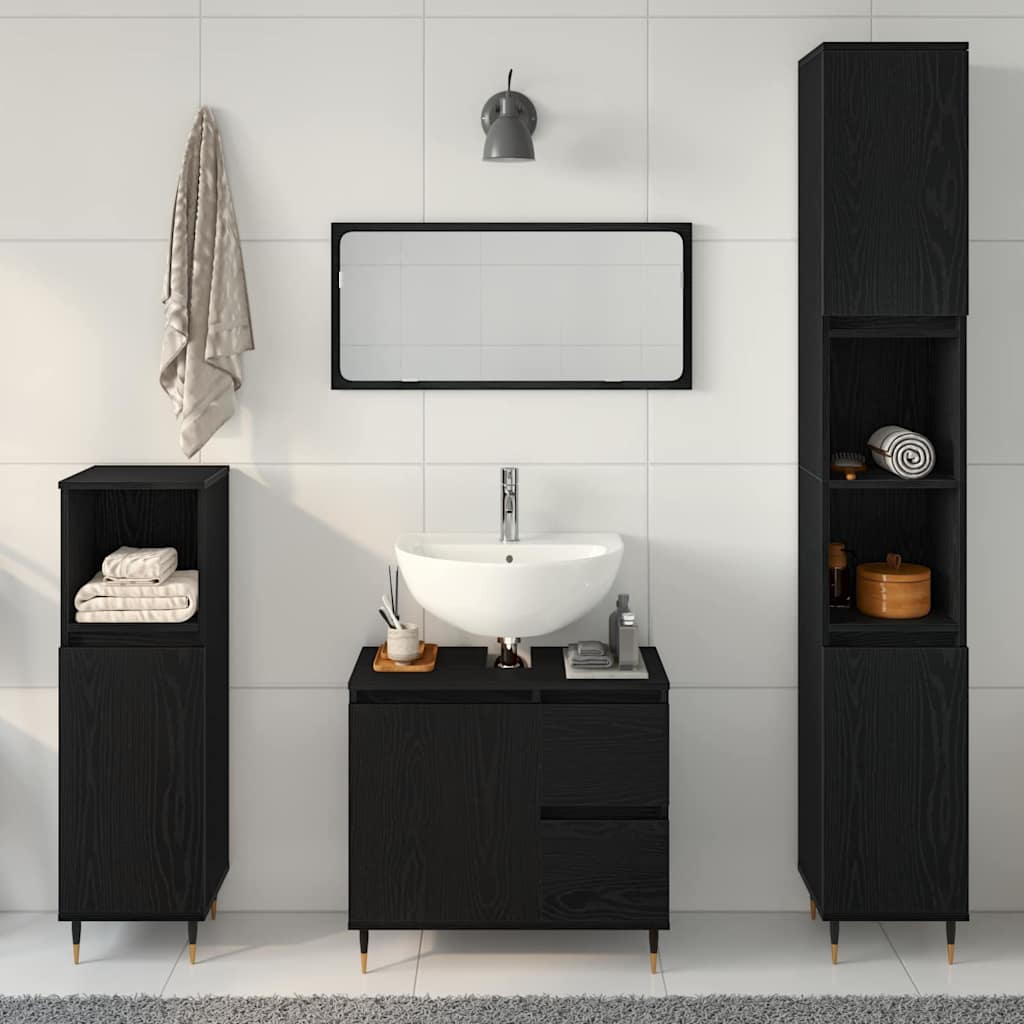 Juego de muebles de baño 3 pcs Roble Negro 30 x 30 x 190 cm