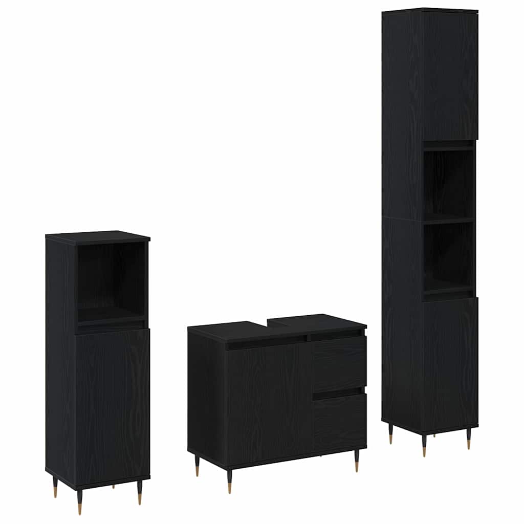 Juego de muebles de baño 3 pcs Roble Negro 30 x 30 x 190 cm