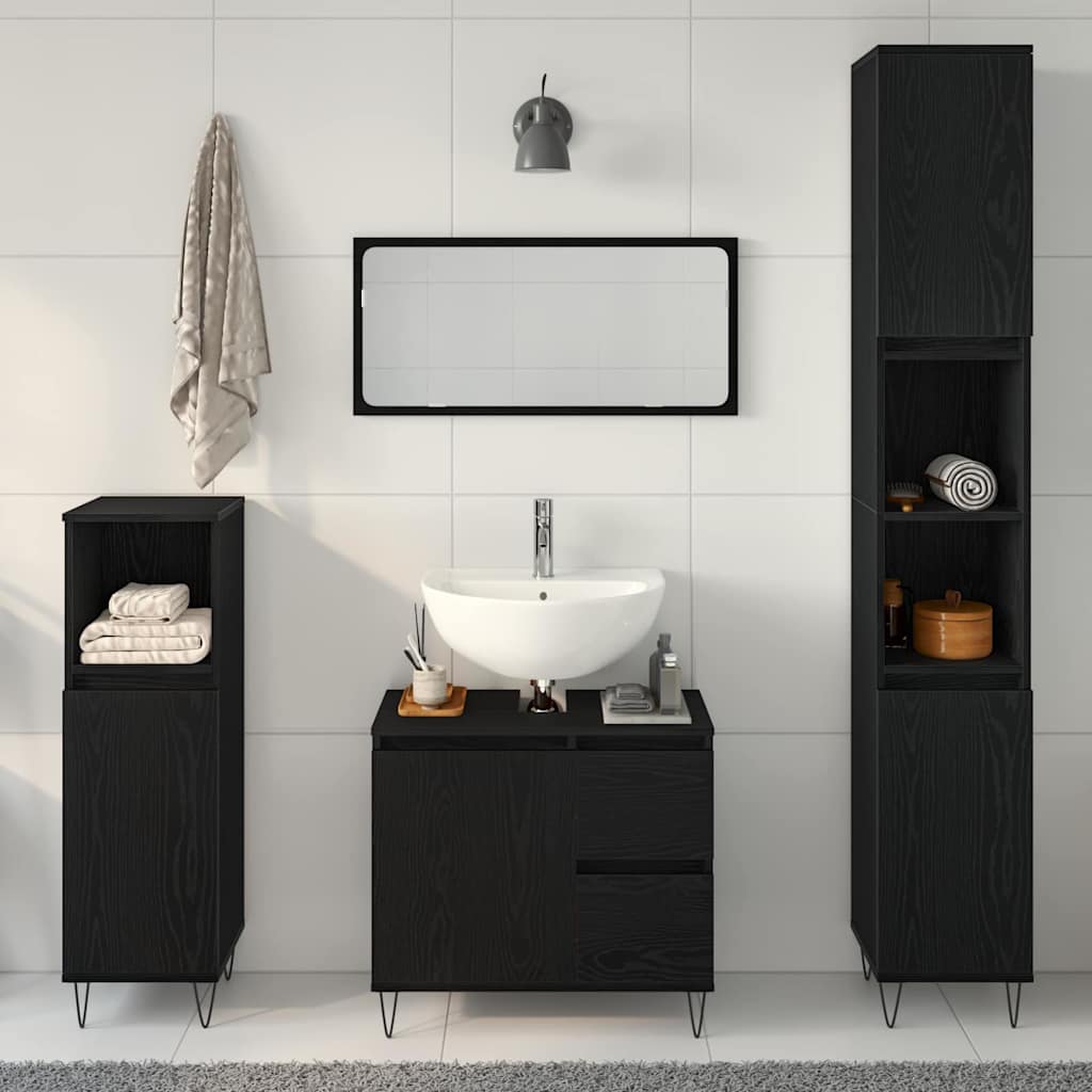 Juego de muebles de baño 3 pcs Roble Negro 30 x 30 x 190 cm