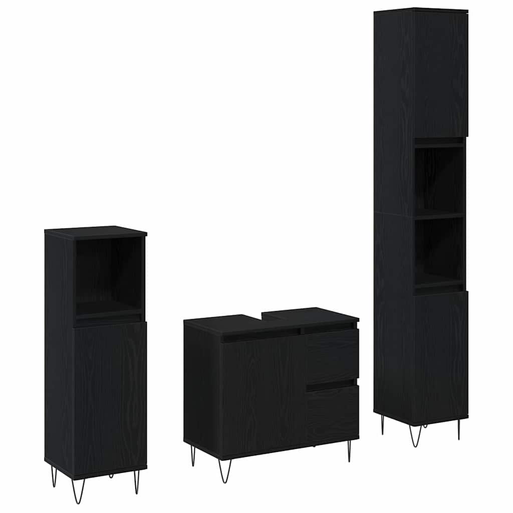 Juego de muebles de baño 3 pcs Roble Negro 30 x 30 x 190 cm