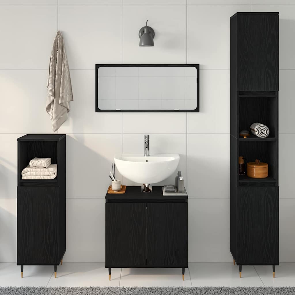 Juego de muebles de baño 3 pcs Roble Negro 30 x 30 x 190 cm