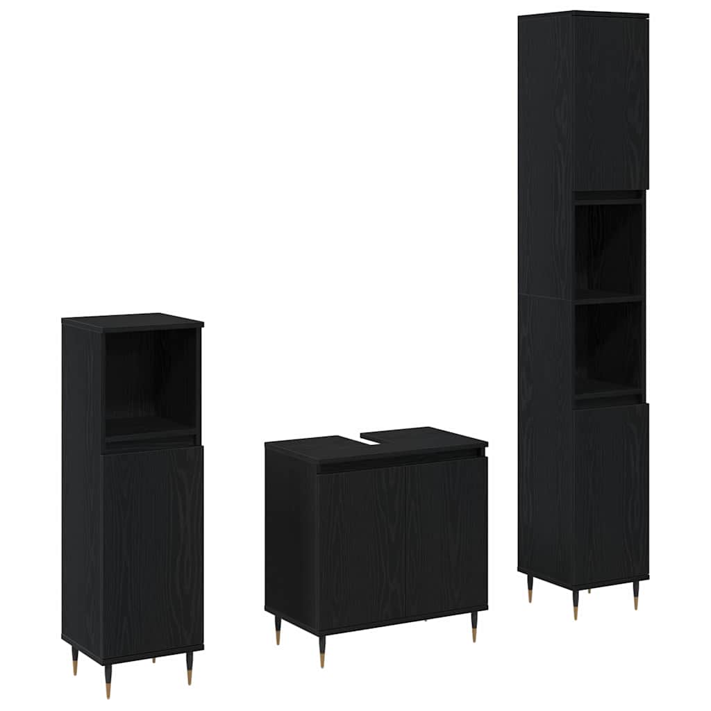 Juego de muebles de baño 3 pcs Roble Negro 30 x 30 x 190 cm