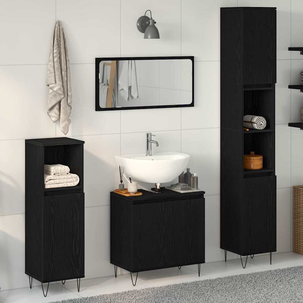 Juego de muebles de baño 3 pcs Roble Negro 30 x 30 x 190 cm