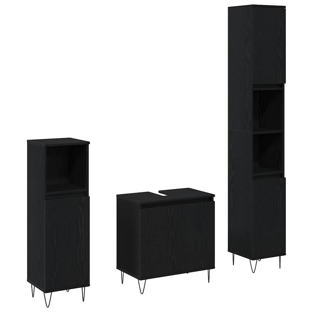 Juego de muebles de baño 3 pcs Roble Negro 30 x 30 x 190 cm