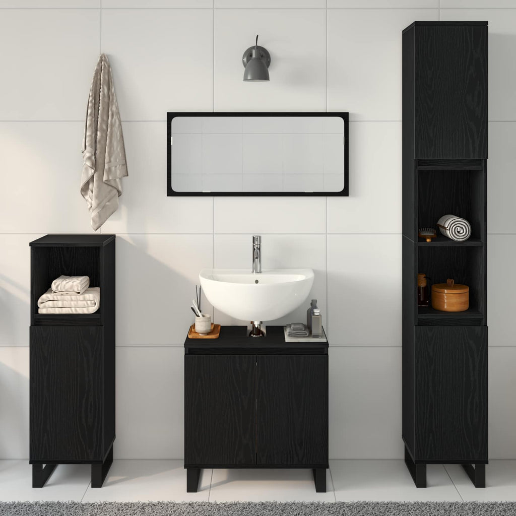 Juego de muebles de baño Montaje en la pared 3 pcs Roble Negro